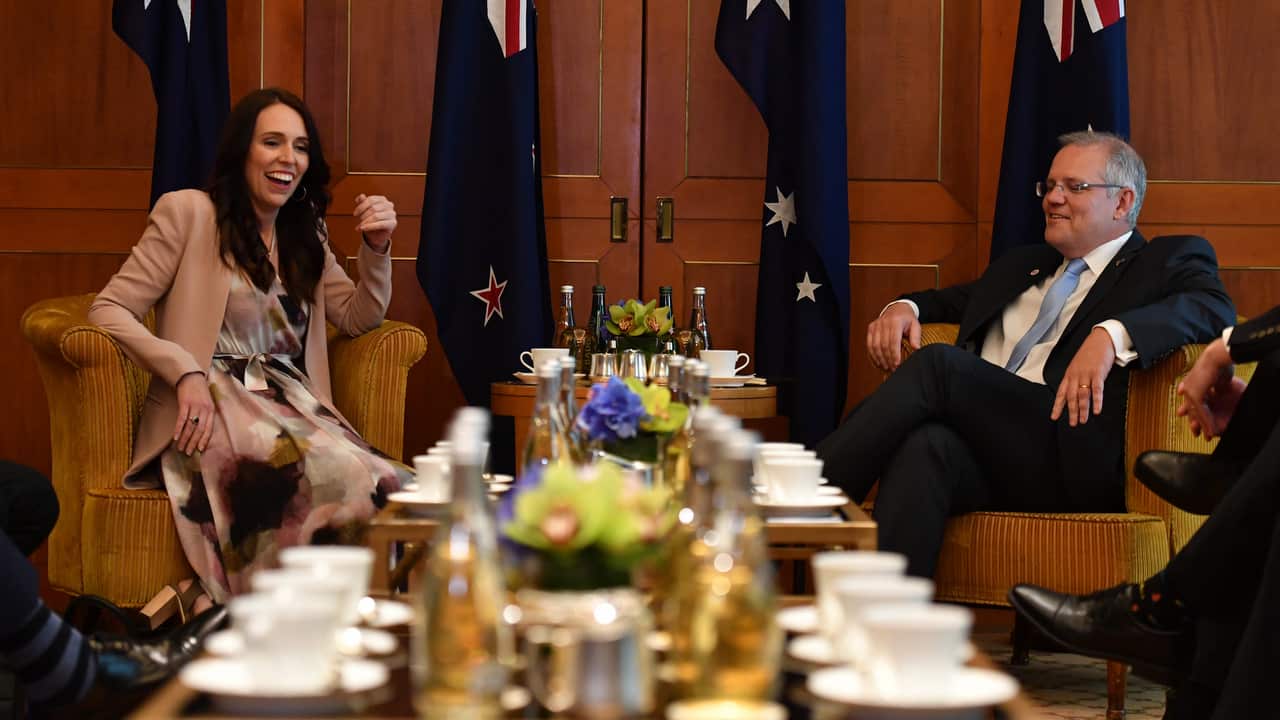 Jacinta Ardern and Scott Morrison meet for a bilateral meeting during the 2018 ASEAN Summit in Singapore.