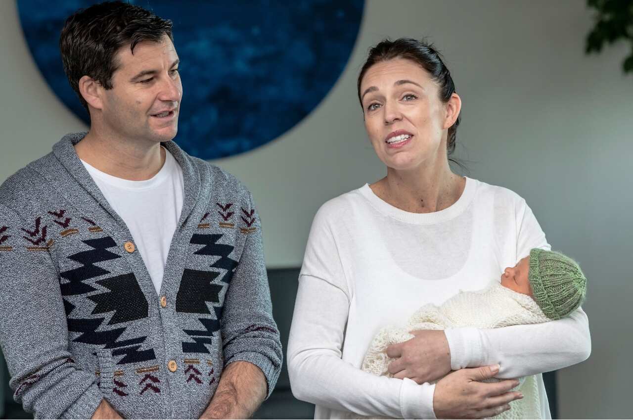 New Zealand Prime Minister Jacinda Ardern and her partner Clarke Gayford with their new baby daughter in Auckland, New Zealand on Sunday, June 24, 2018. 