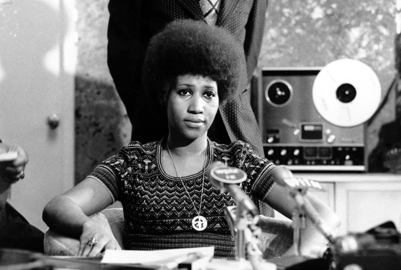 Soul singer Aretha Franklin is shown at a news conference on March 26, 1973. 