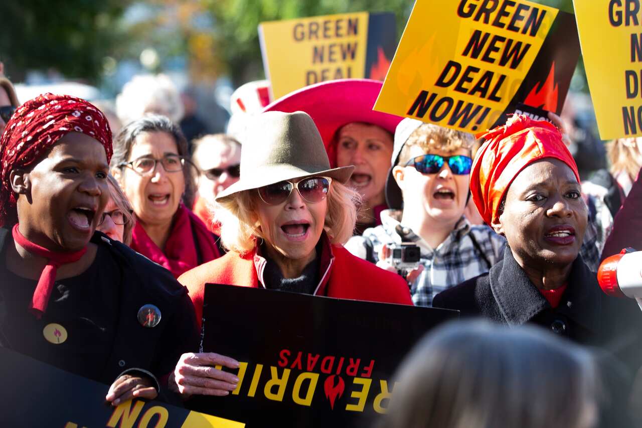 Fonda and protesters march on Capital Hill.