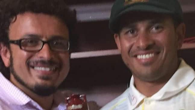 Cricket star Usman Khawaja (right) played in the Boxing Day Test. His brother (right) is now back behind bars.