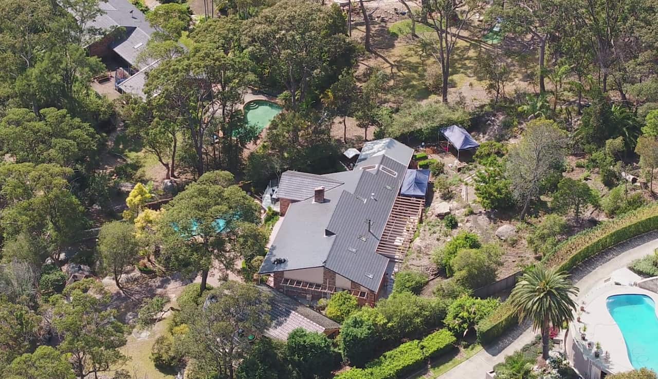An aerial shot of the home in Bayview