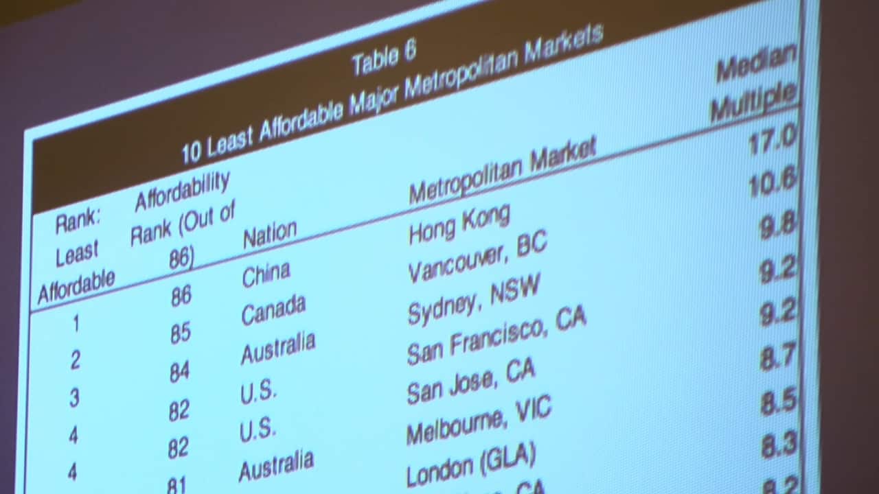 Analysis used by Professor Ley shows Vancouver, Sydney and Melbourne as amongst the world's most unaffordable cities.