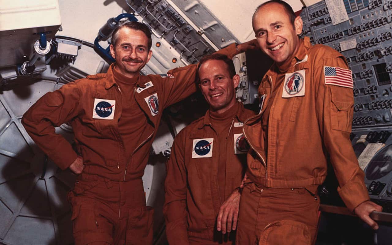 The Skylab III astronauts: Dr. Owen K. Garriott, science pilot; Jack R. Lousma, pilot and Alan Bean, commander.