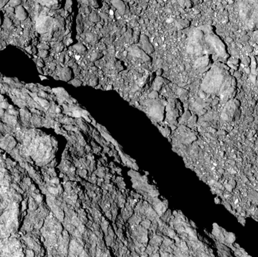 This Sept. 21, 2018 image taken at an altitude of about 64 meter from Hayabusa2 and provided Sept. 27 by the Japan Aerospace Exploration Agency