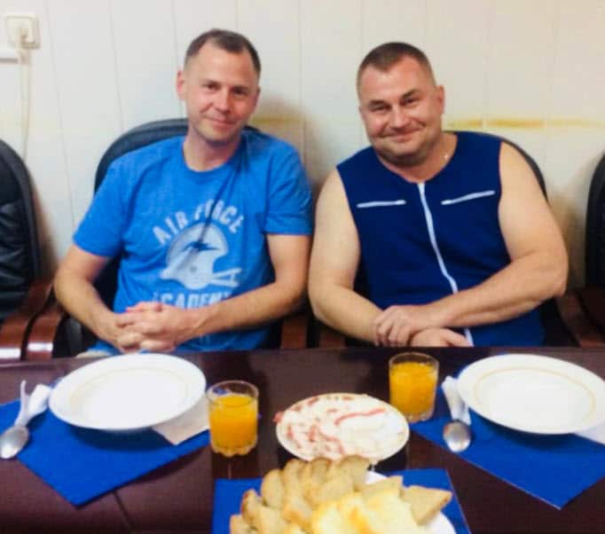 NASA Astronaut Nick Hague and Roscosmos cosmonaut Alexei Ovchinin after the emergency landing.