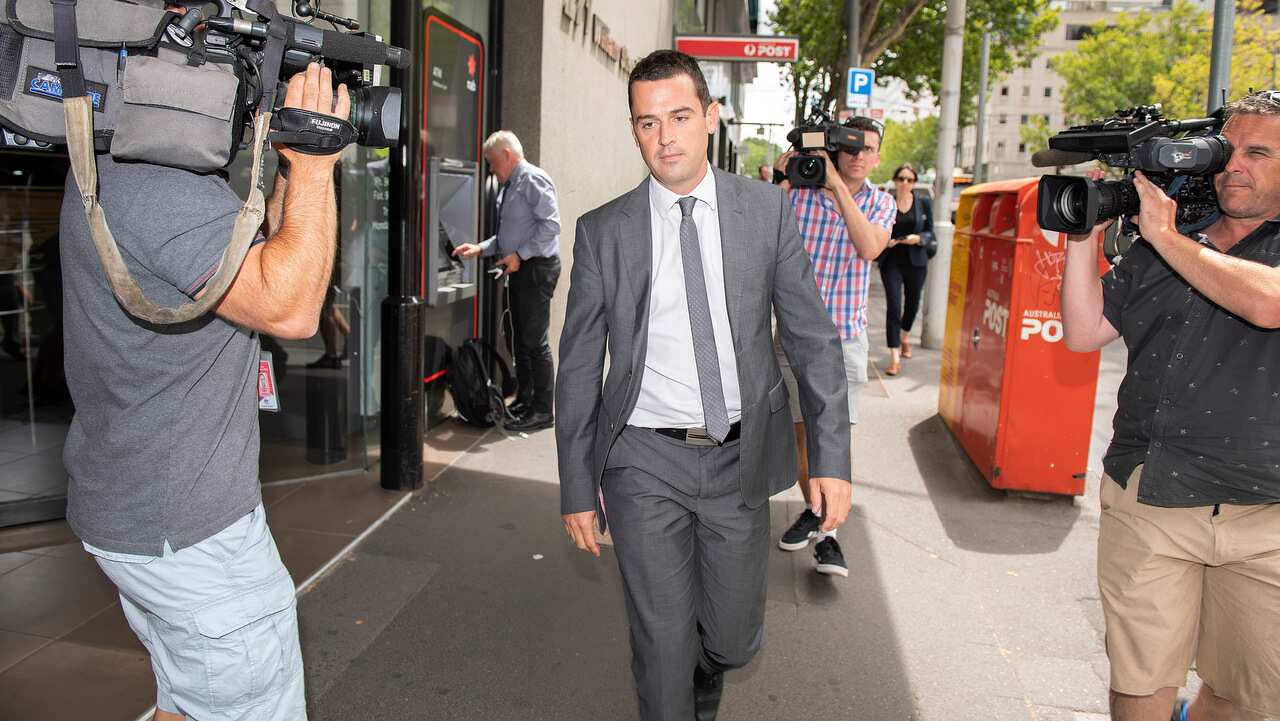 David de Garis leaves at the Federal Court on the first day of hearings in the AWU raid case.