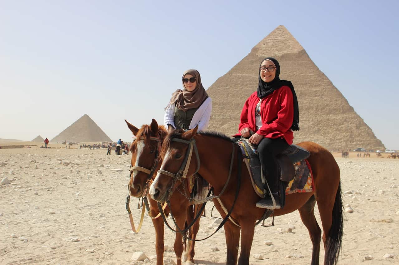 Ayah Khalid (right) in Egypt