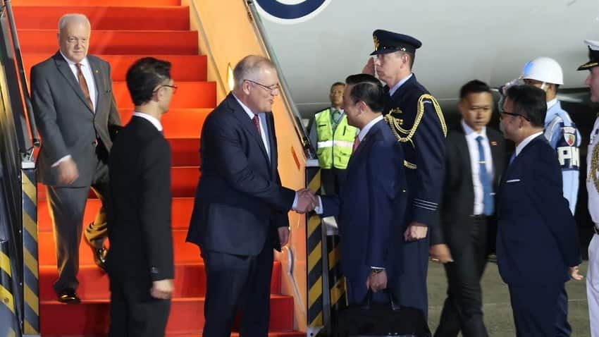Scott Morrison touches down in Jakarta. Australia and Indonesia have now signed a free trade agreement.