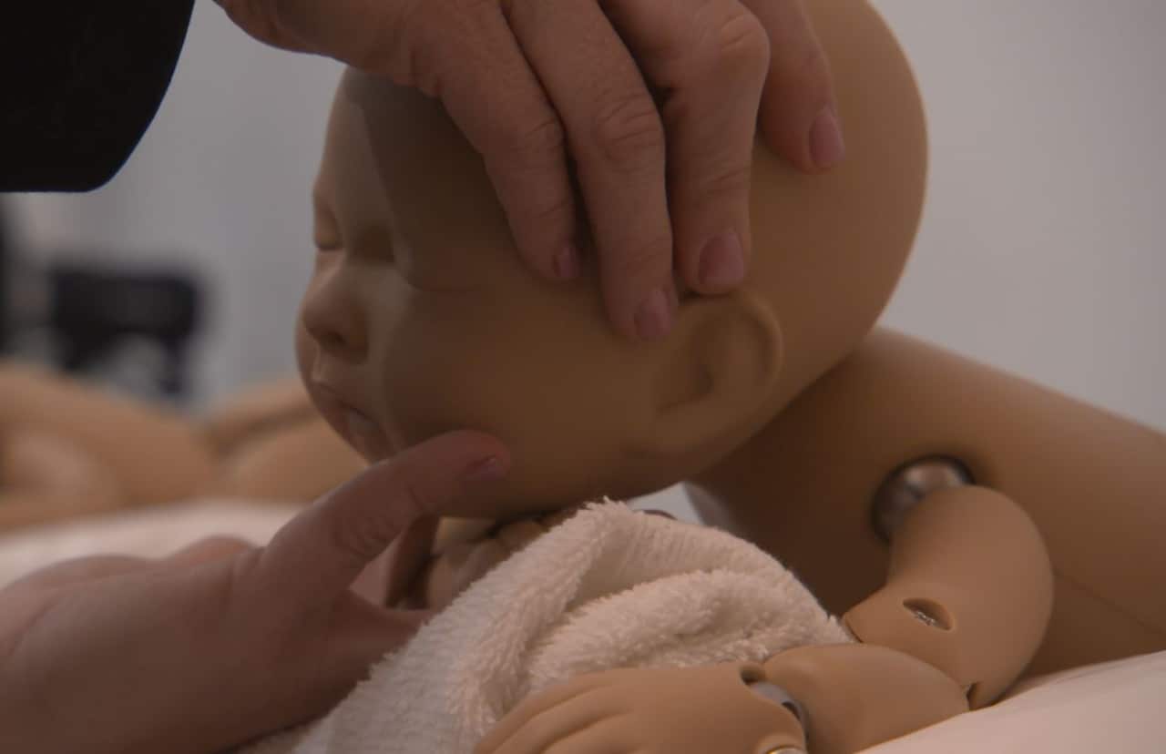 The StandInBaby moves like a one week old infant