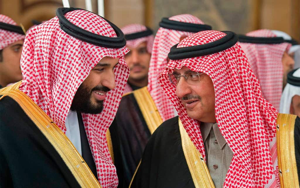 Then-deputy Crown Prince Mohammed bin Salman, left, with then-Crown Prince Mohammed bin Nayef in 2016