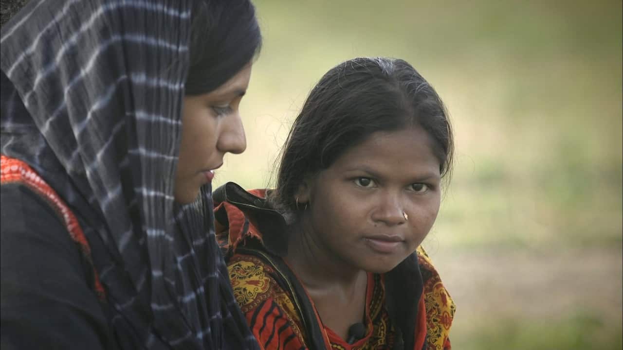 13-year-old Majeda Begum (right) tells Tania how she was forced to marry a 40-year-old man last year.