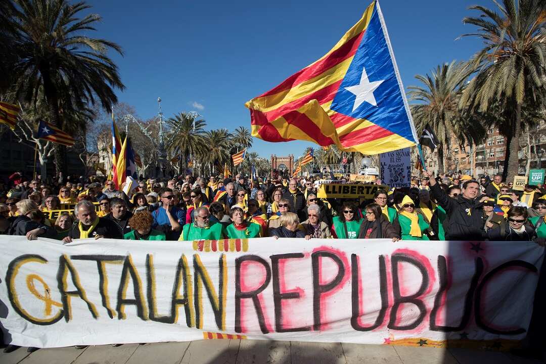 Hundreds gather at the park of the Ciudadela in Barcelona to watch the constituent session of the Catalan Parliament.