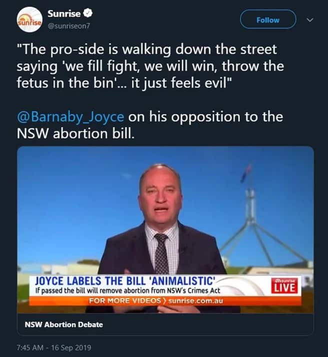 Barnaby Joyce, anti-abortion