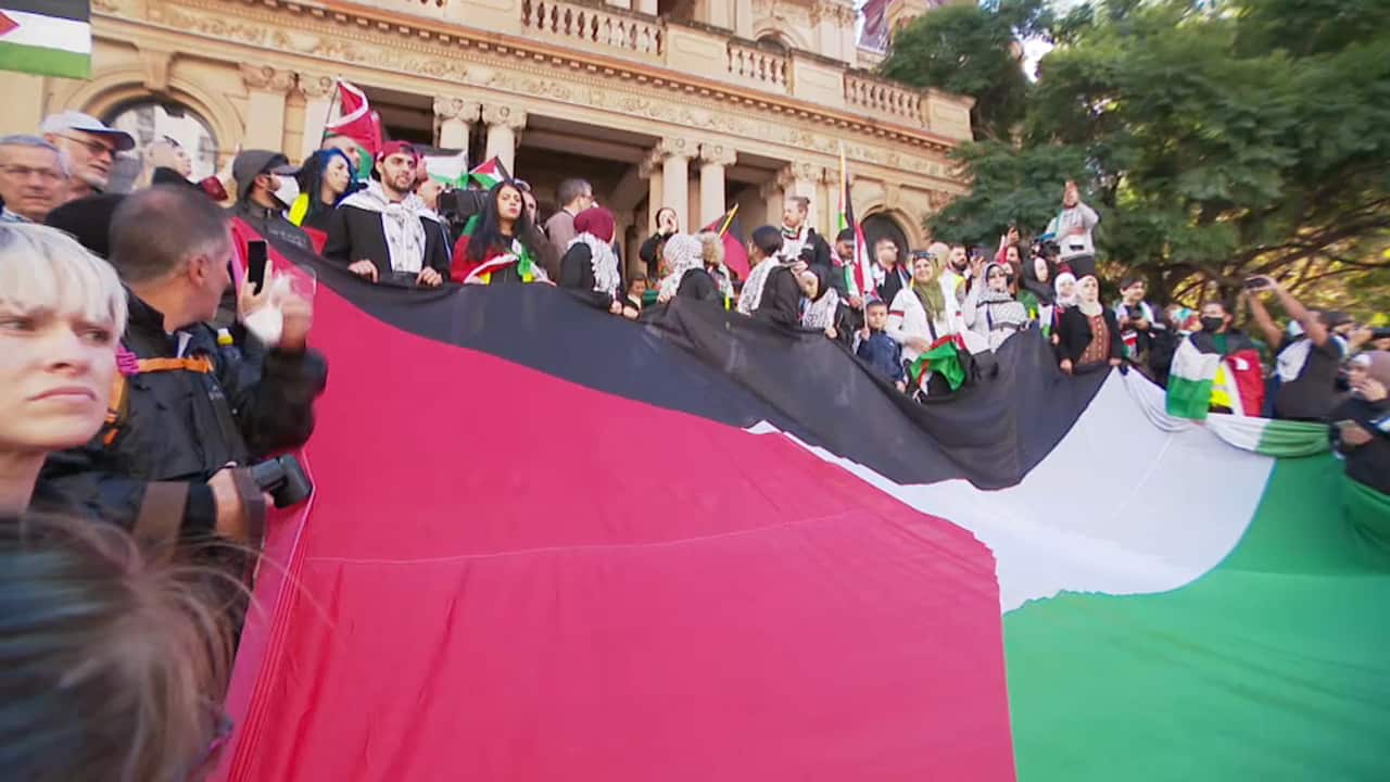 Pro-Palestinian protesters at Sydney's Town Hall on Saturday