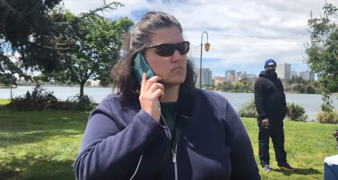 White woman calls police on black people for cooking a barbecue in a park, Oakland California, April 29, 2018.