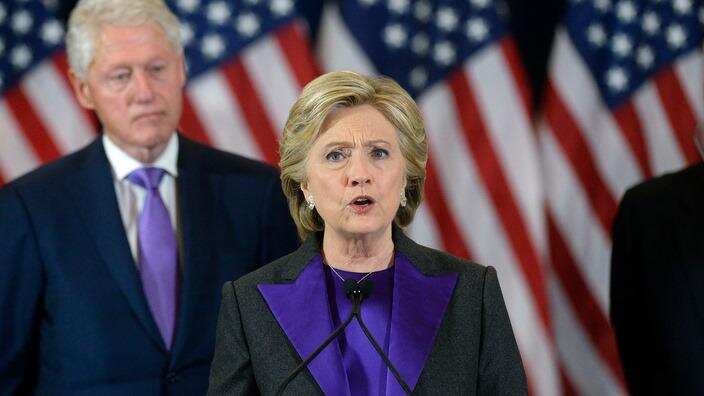 Presidential candidate Hillary Clinton delivers her concession speech, from the New Yorker Hotel