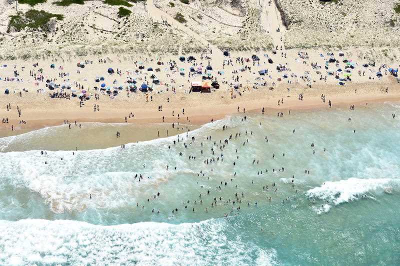 An aerial view of Green Hills Beach near Cronulla in Sydney on Christmas Day.