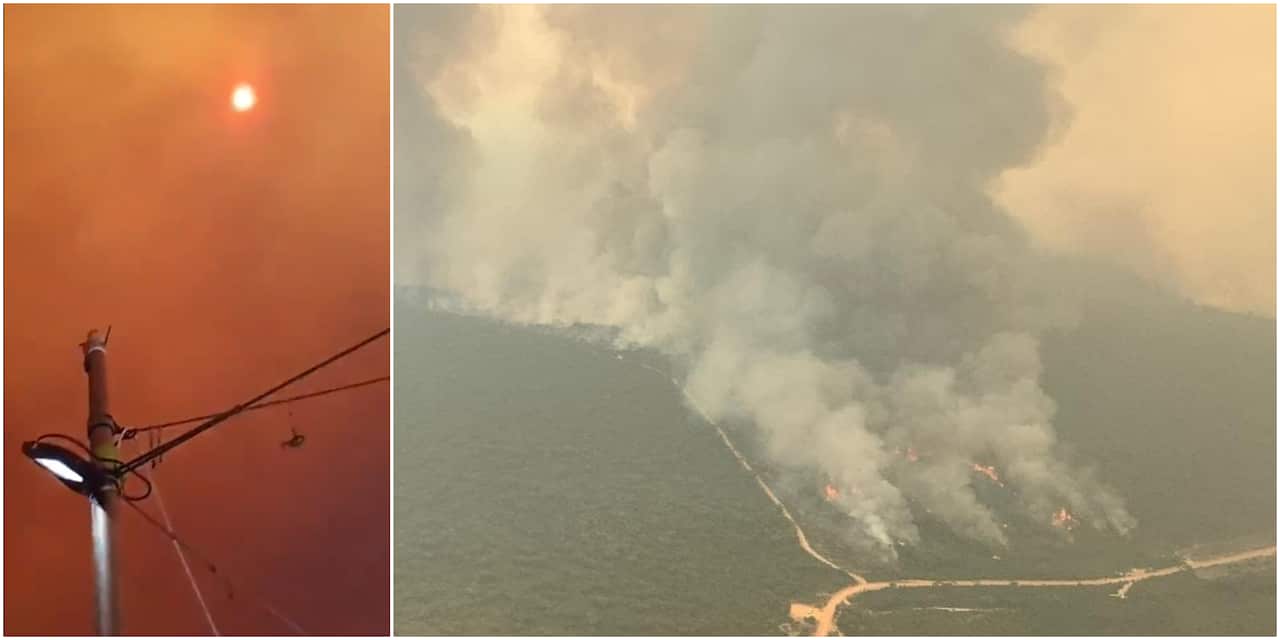 Kangaroo Island's Ravine fire is seen from the air.