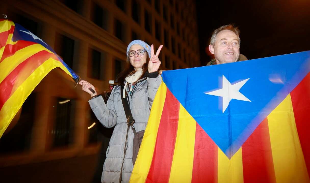 Catalan supporters during the hearing for dismissed Catalonian regional President, Carles Puigdemont, outside Belgian Federal prosecutor's office.