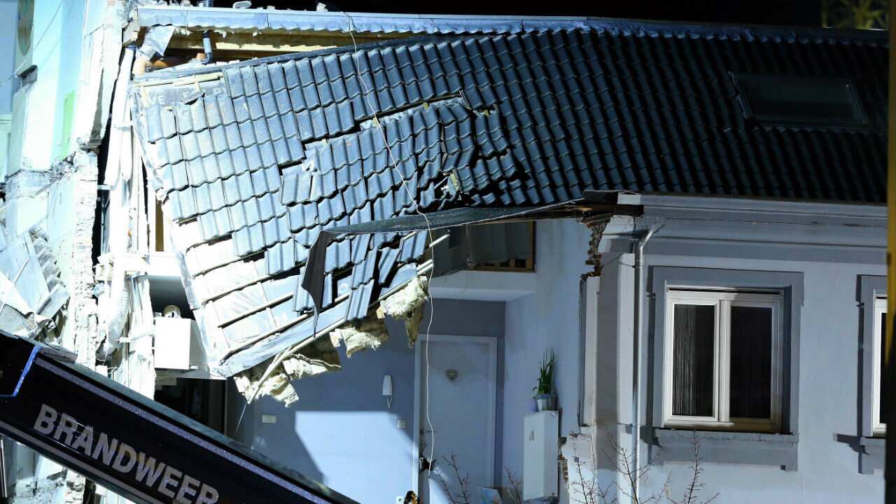 A collapsed building after an explosion in Belgium.