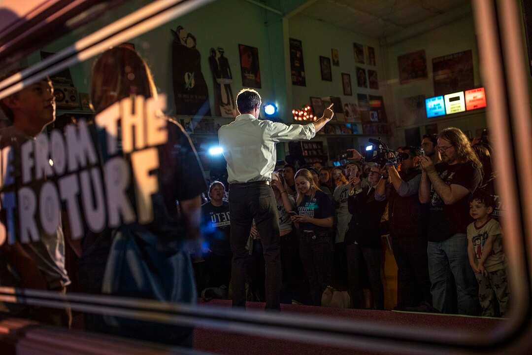 Rep. Beto O'Rourke, the Democratic candidate for Texas Senate, at Good Records in Dallas.