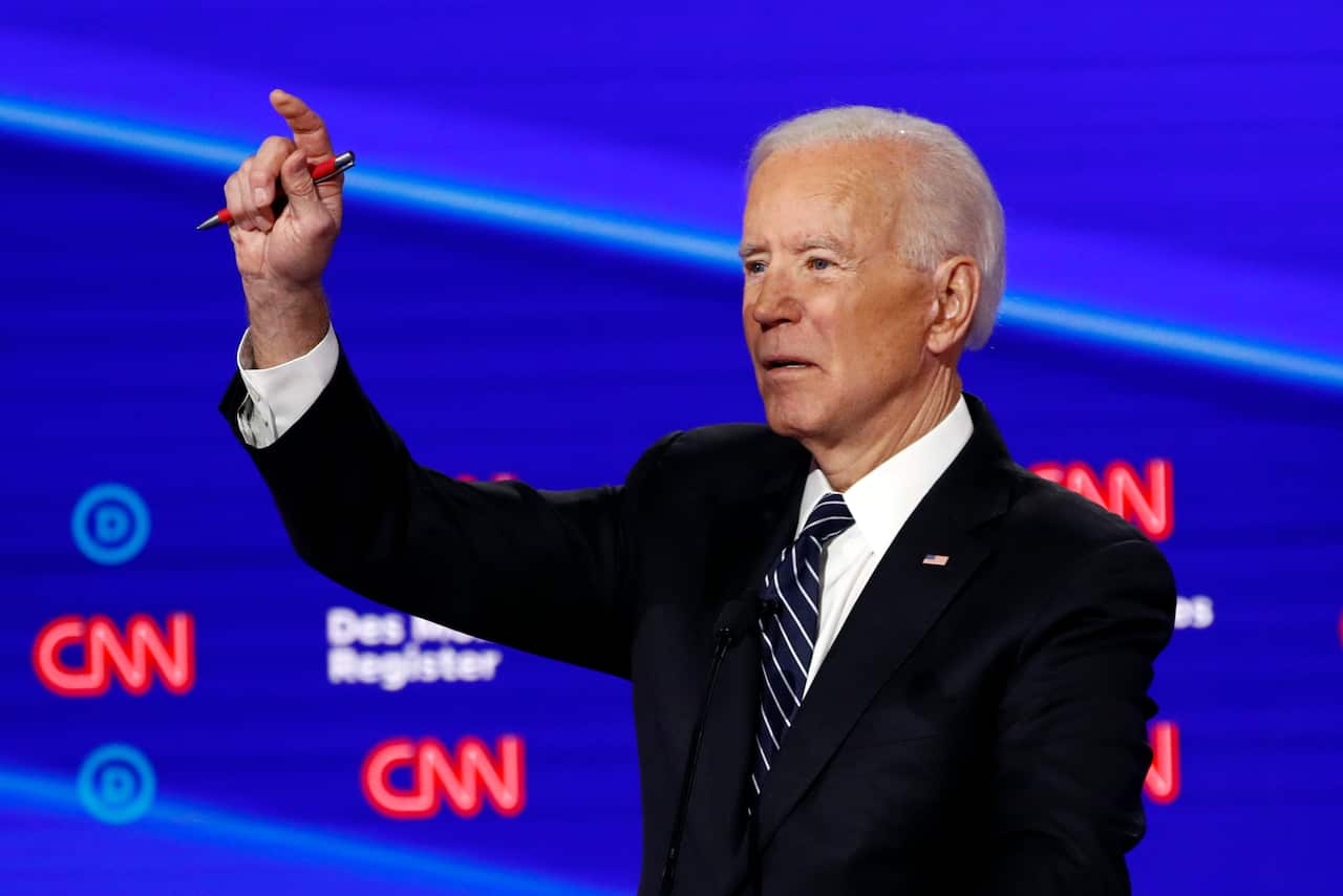 Democratic presidential candidate former Vice President Joe Biden makes a point during the recent debate.