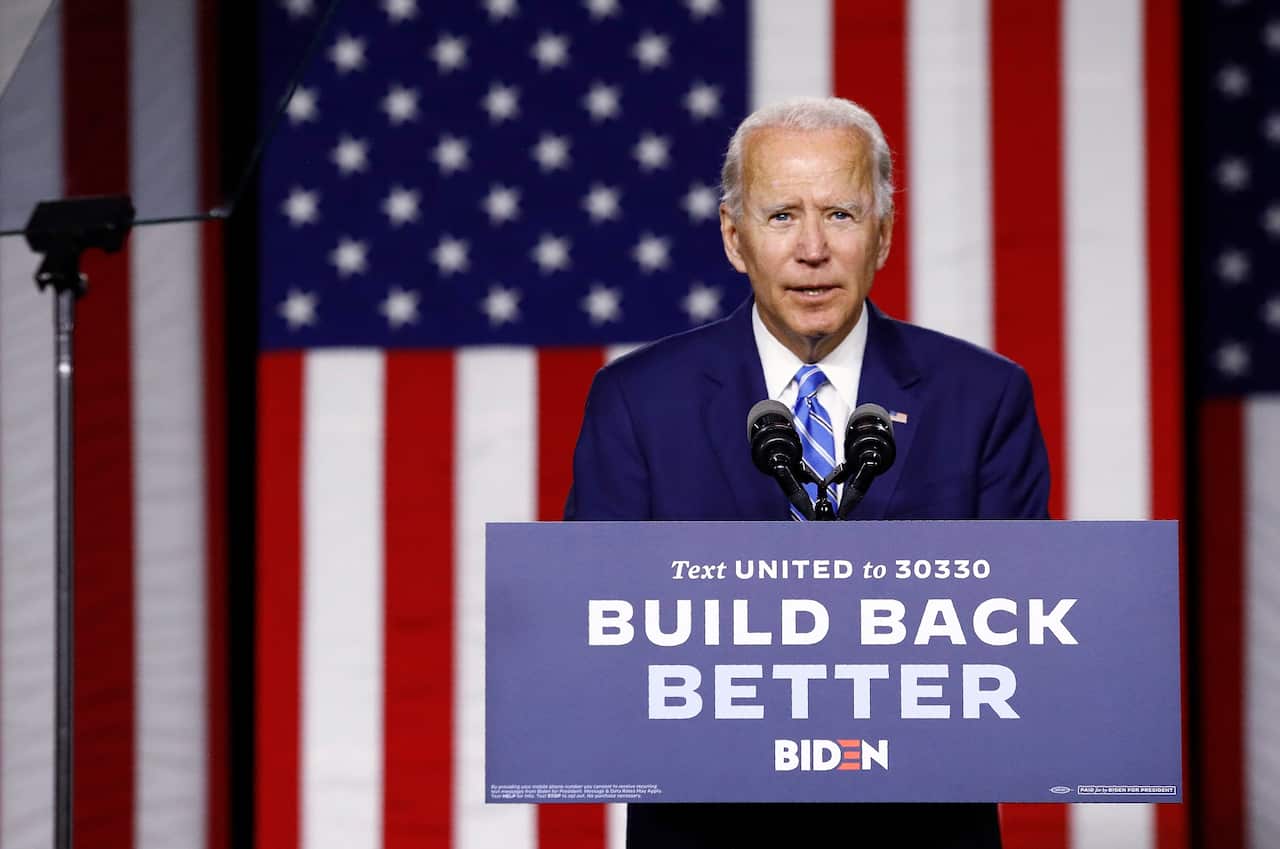 Democratic presidential candidate, former Vice President Joe Biden speaks during a campaign event in Wilmington 14 July 2020.