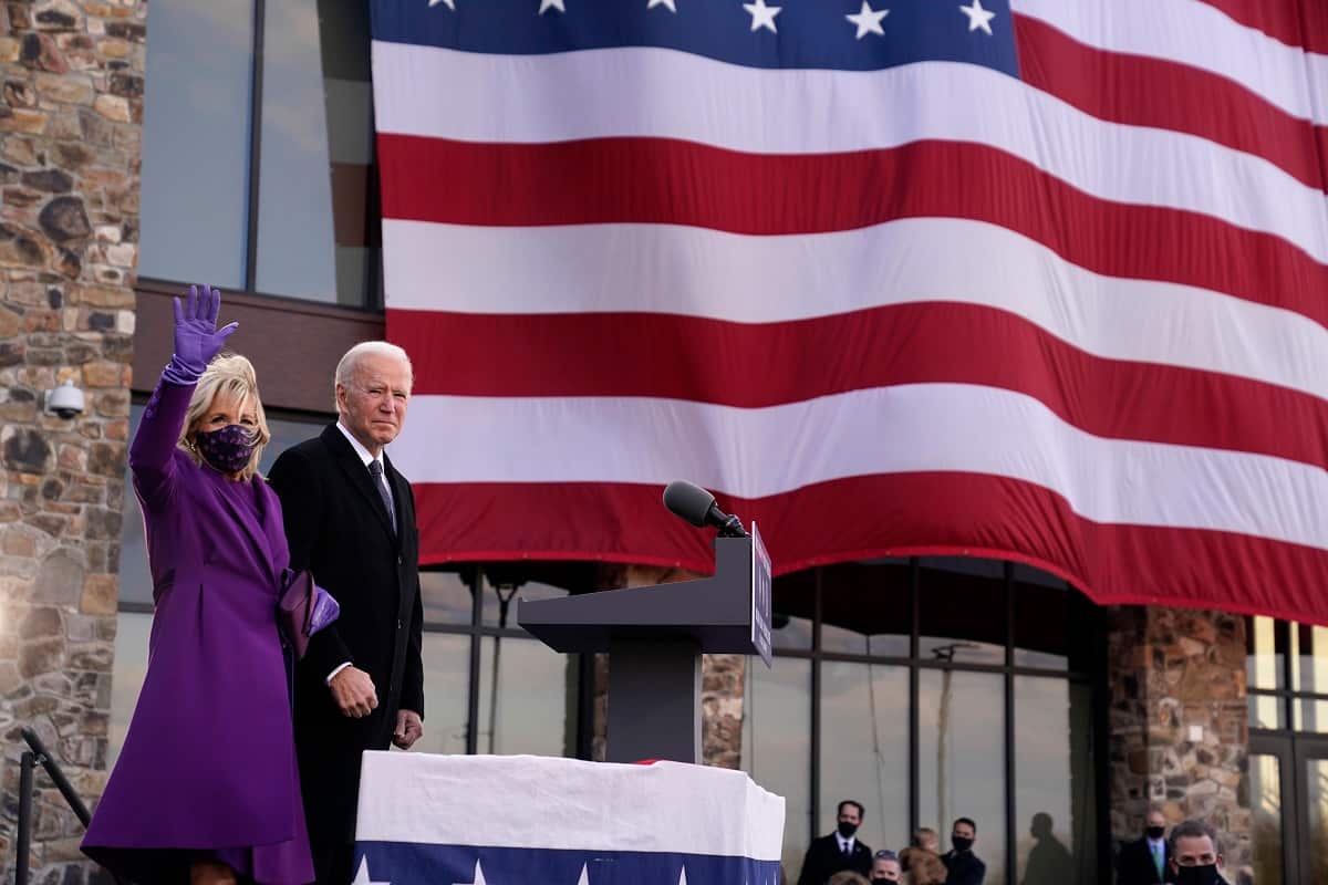 President-elect Joe Biden stands with his wife Jill Biden.