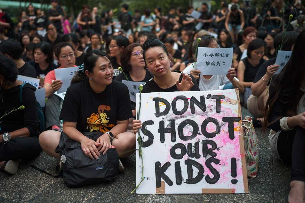 A group of Hong Kong mothers attend a rally in Hong Kong, China, 14 June 2019. 