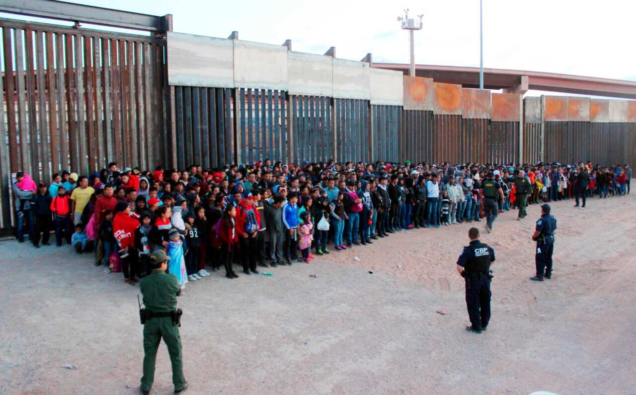 A photo released by US Customs and Border Protection shows some of the 1036 migrants who crossed the US-Mexico border in El Paso.
