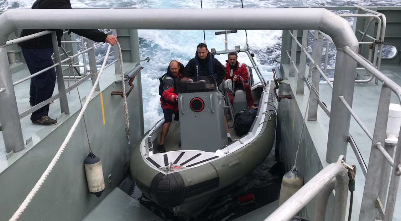 A supplied screen-grab from a video footage obtained Wednesday, March 8, 2017 of an Irishman and Frenchwoman being rescued (AAP)