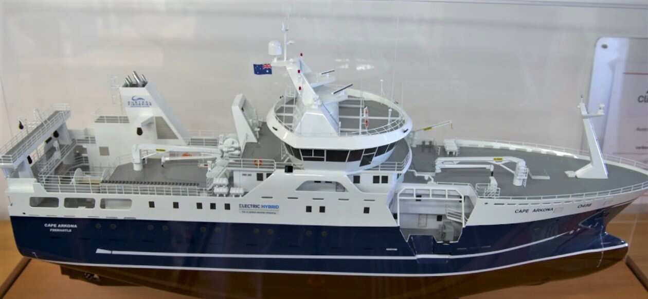 A model of Austral's new electric fishing vessel.