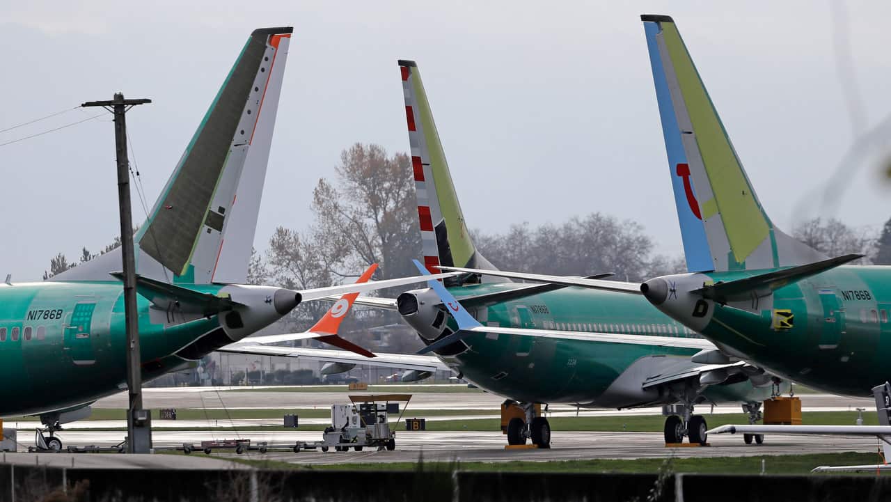 Boeing 737-MAX 8 planes are parked near Boeing Co.'s 737 assembly facility in Renton, Washington.