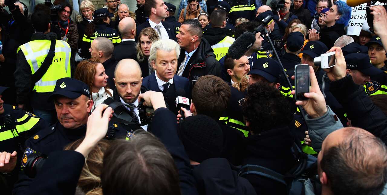Tight security trails Wilders at all public events. 
