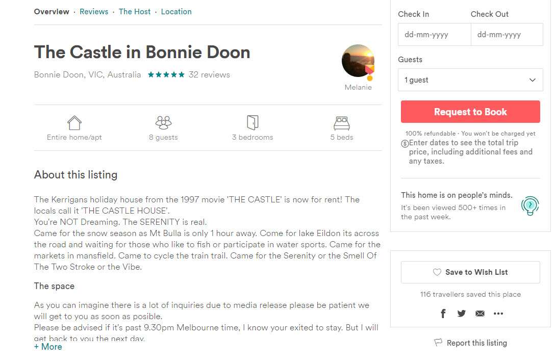 The Castle in Bonnie Doon listing on Airbnb.