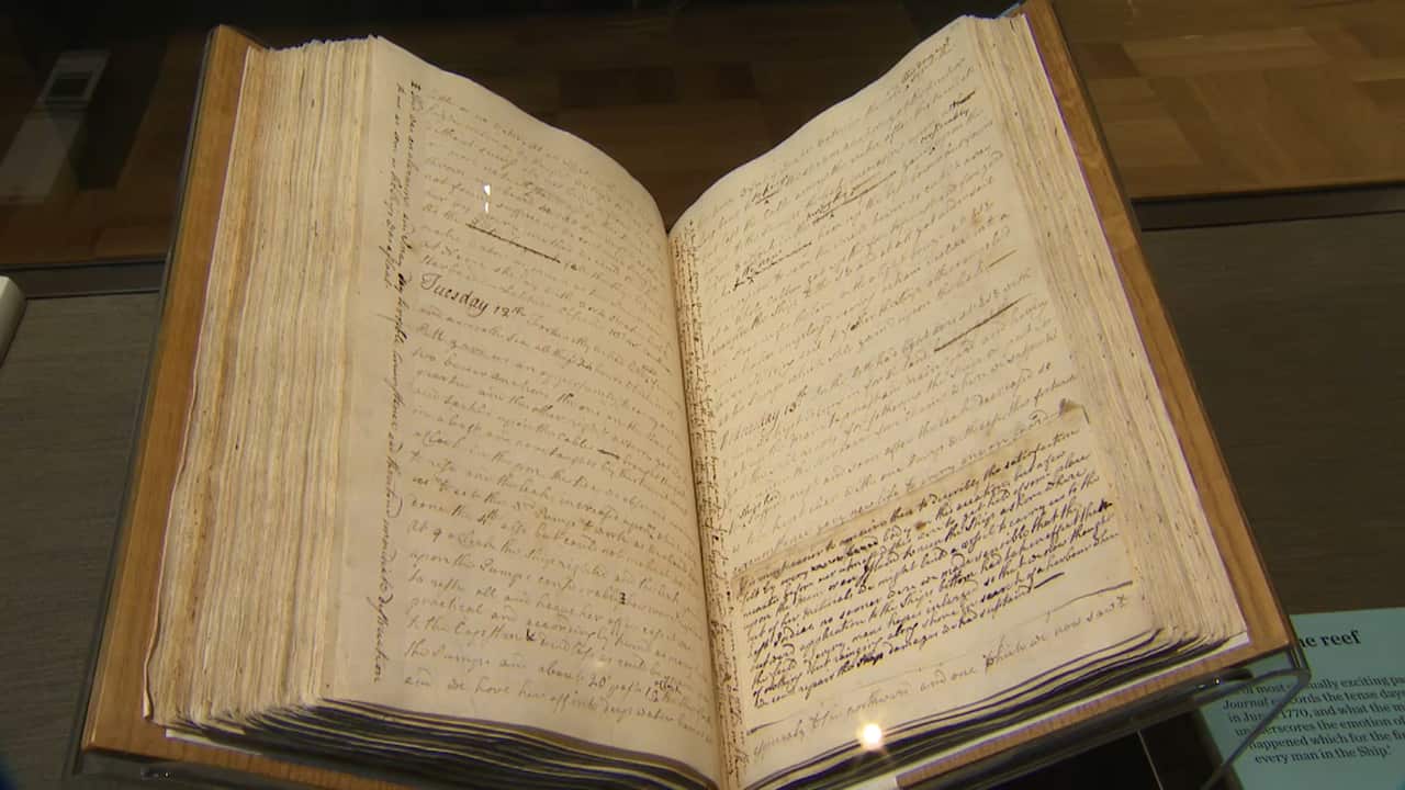 The Endeavour journal featured in the Cook and the Pacific exhibition.