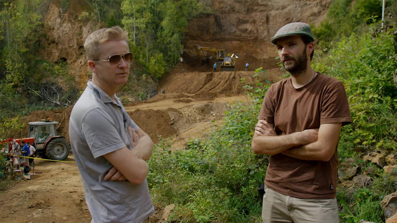 Sudbin and Damir at the Jakarina Kosa mass grave, which is being excavated for the third time.