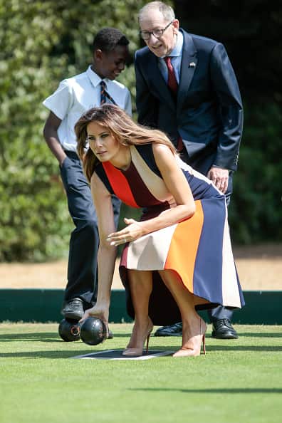 A very serious looking First Lady lines up her shot.