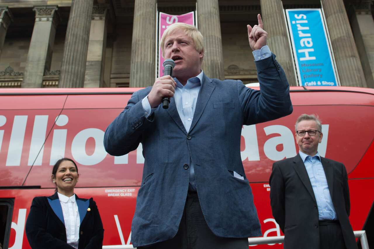 Boris Johnson speaks at a rally as part of the Vote Leave EU referendum campaign