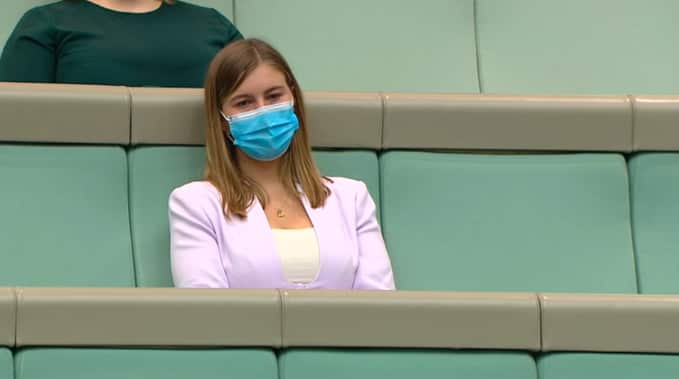 Brittany Higgins attends the acknowledgement in the House of Representatives.