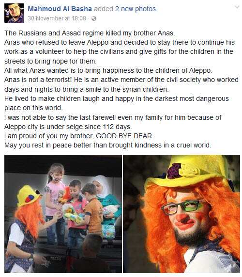 A post by the brother of Anas al-Basha, announcing his death  (Facebook)