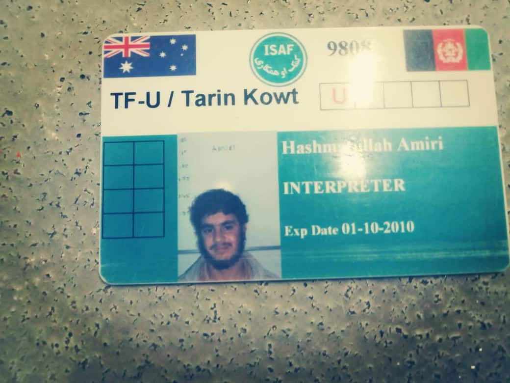 Hashmatullah Amiri's interpreter ID card.