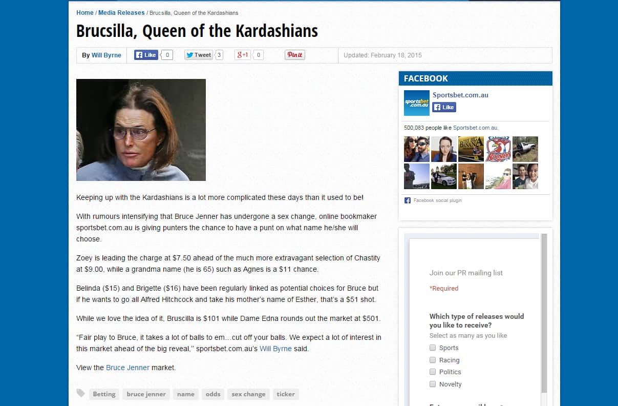 Bruce Jenner, sex change, SportsBet