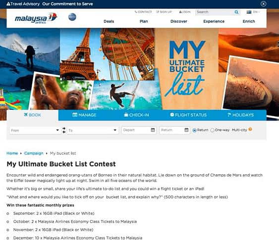 "My Ultimate Bucket List" competition