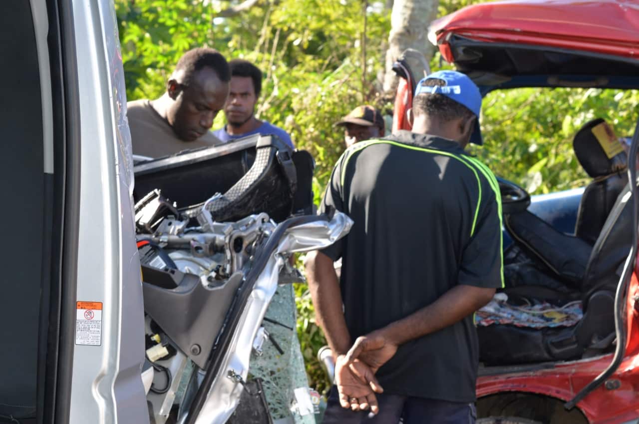 Supplied image obtained Tuesday, June 21, 2016 of the scene of a tour bus crash in Vanuatu's capital of Port Vila. (AAP)