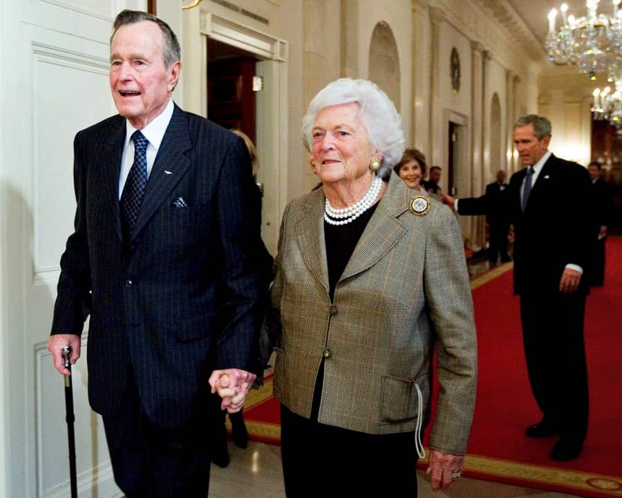 2009: Former President George HW Bush with the former first lady Barbara Bush, who died in April of this year.