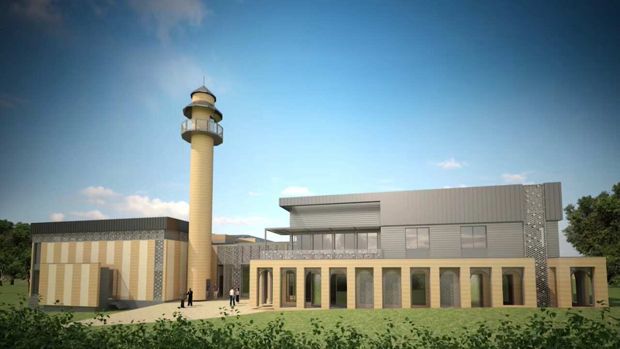 An illustration of the Bendigo Mosque. 