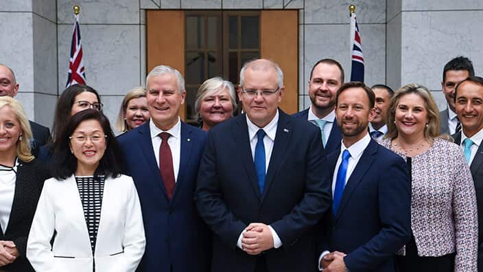 Scott Morrison with newly-election Coalition MPs