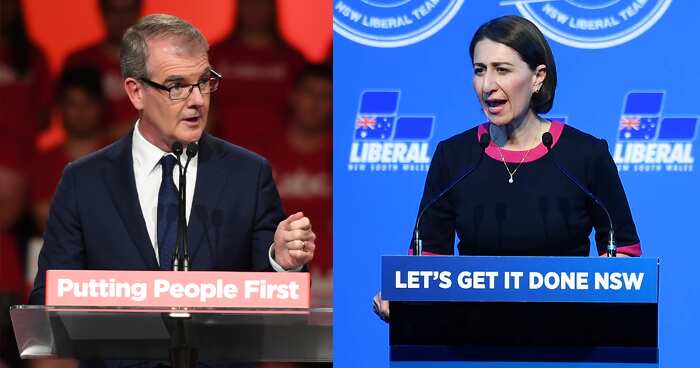 Gladys Berejiklian and Michael Daley clashed over stadiums and climate change but the Labor leader stumbled over funding questions